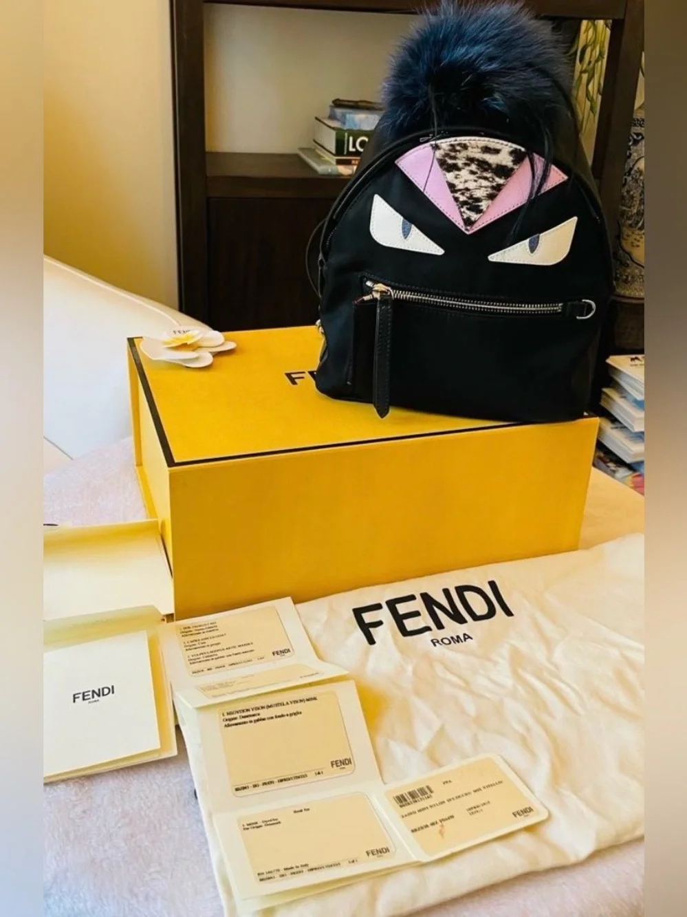 Fendi Mini Monster Eyes Backpack in black,